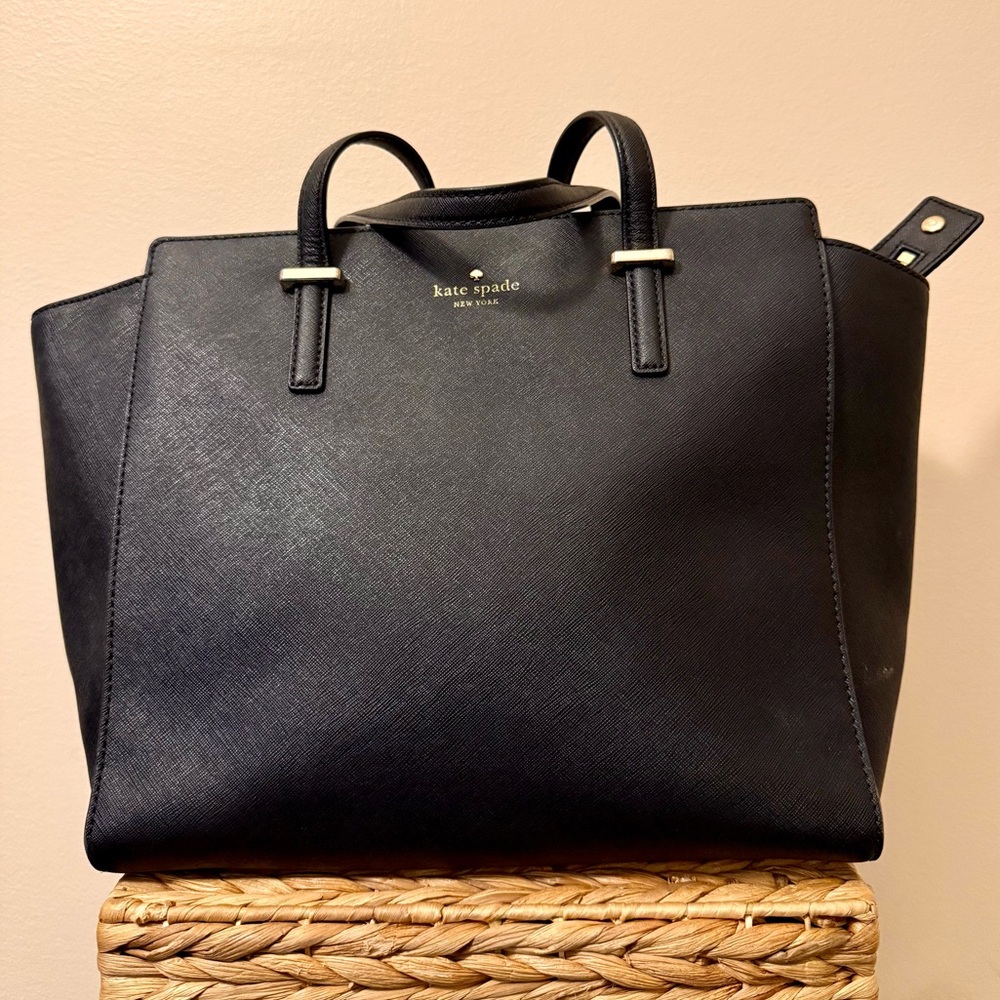 Kate Spade Simple Structured Black Tote Bag with Strap & Handles